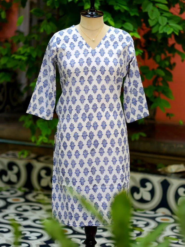 Rapid Block Kurta – Kurti in white, front view | Tilattama