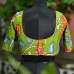 Saby Pen Kalamkari – Blouse in Green, back view | Tilattama