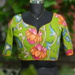 Saby Pen Kalamkari – Blouse in Green, front view | Tilattama