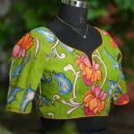 Saby Pen Kalamkari – Blouse in Green, side view | Tilattama