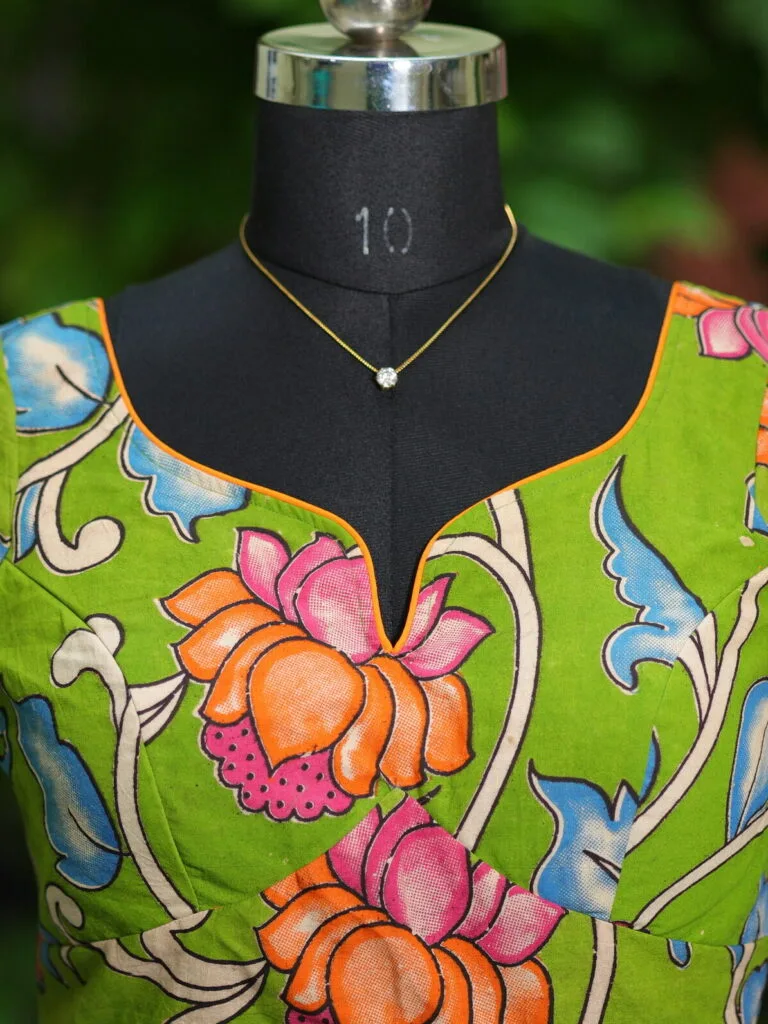 Sweetheart Pen Kalamkari – Blouse in Green | Tilattama