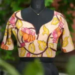 Saby Pen Kalamkari – Blouse in Off white, front view | Tilattama