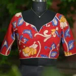 Saby Pen Kalamkari – Blouse in Red, front view | Tilattama