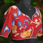 Saby Pen Kalamkari – Blouse in Red, side view | Tilattama