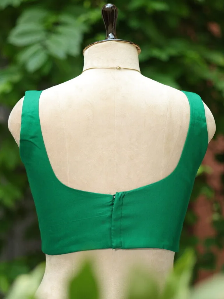 sabyasachi cut – Blouse in Green, back view | Tilattama