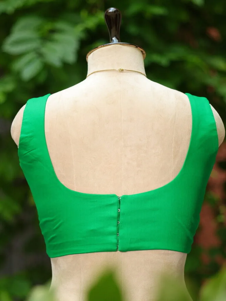 sabyasachi cut – Blouse in Leaf Green, back view | Tilattama
