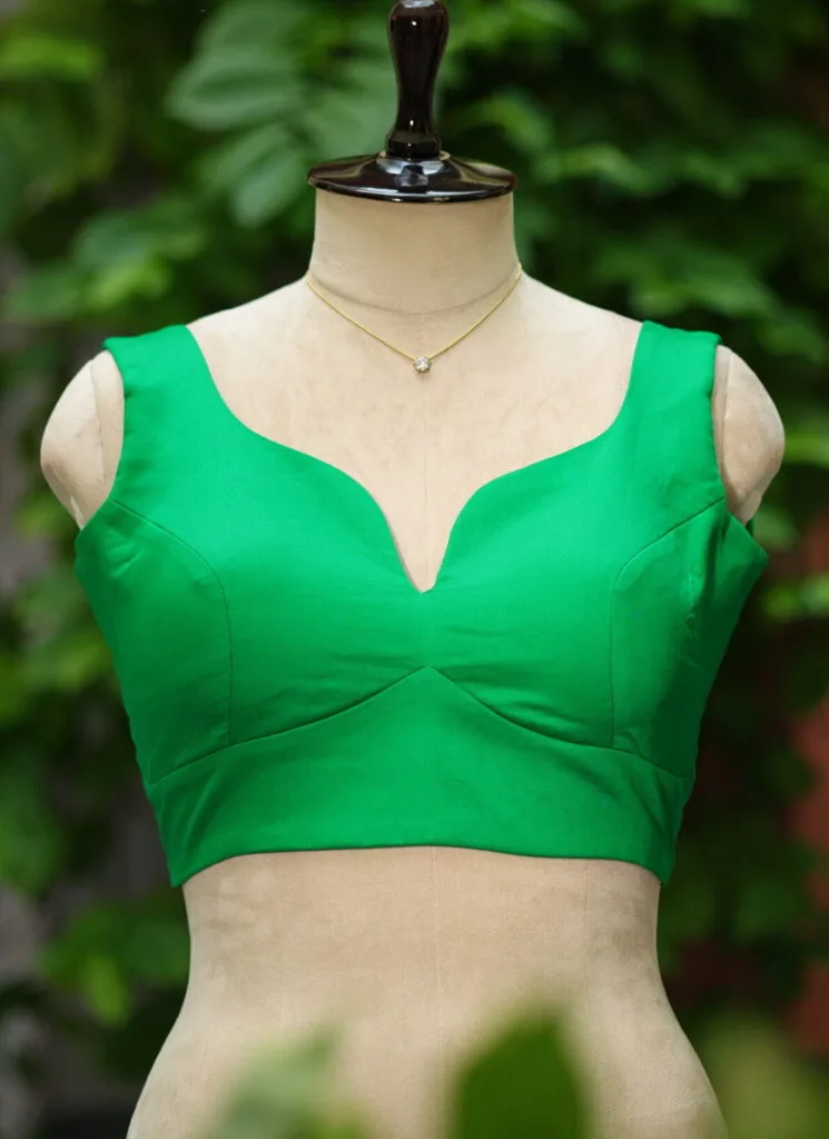 sabyasachi cut – Blouse in Leaf Green, front view | Tilattama