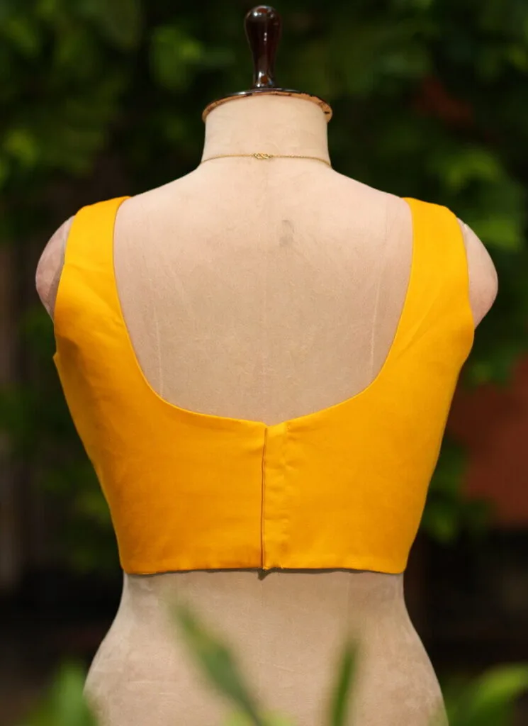 sabyasachi cut – Blouse in Mango yellow, back view | Tilattama