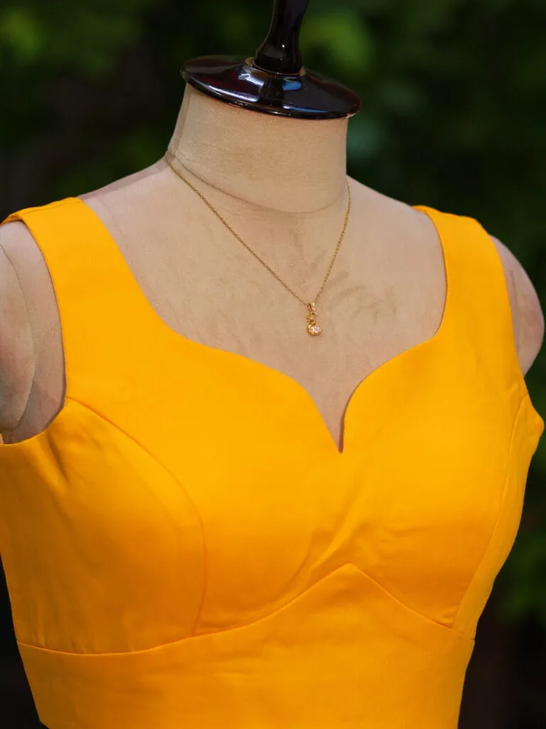 sabyasachi cut – Blouse in Mango yellow, side view | Tilattama