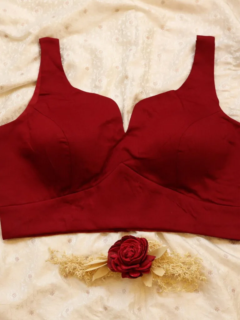 sabyasachi cut – Blouse in Maroon, front view | Tilattama