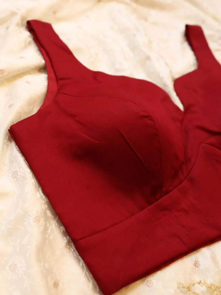 Sabyasachi Cut – Blouse in Maroon, side view | Tilattama