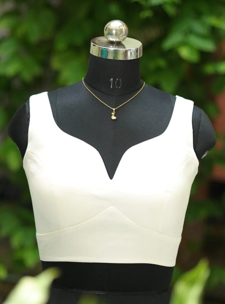 sabyasachi cut – Blouse in Off white, front view | Tilattama