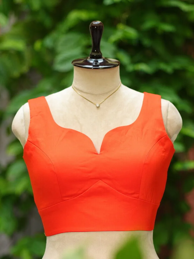 sabyasachi cut – Blouse in Orange, front view | Tilattama