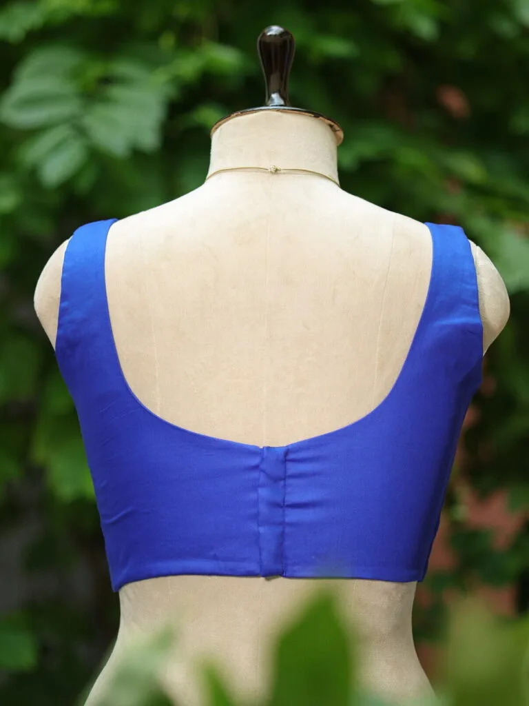 sabyasachi cut – Blouse in Royal Blue, back view | Tilattama