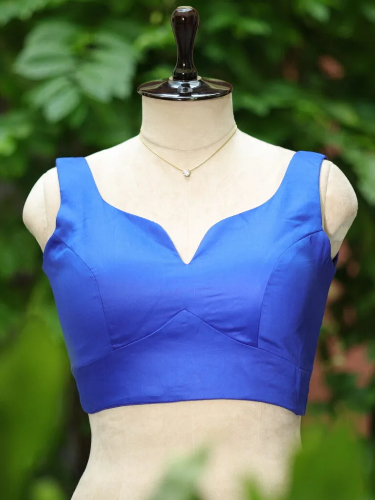sabyasachi cut – Blouse in Royal Blue, front view | Tilattama