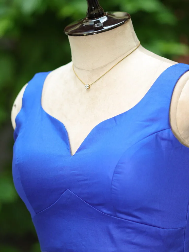 sabyasachi cut – Blouse in Royal Blue, side view | Tilattama