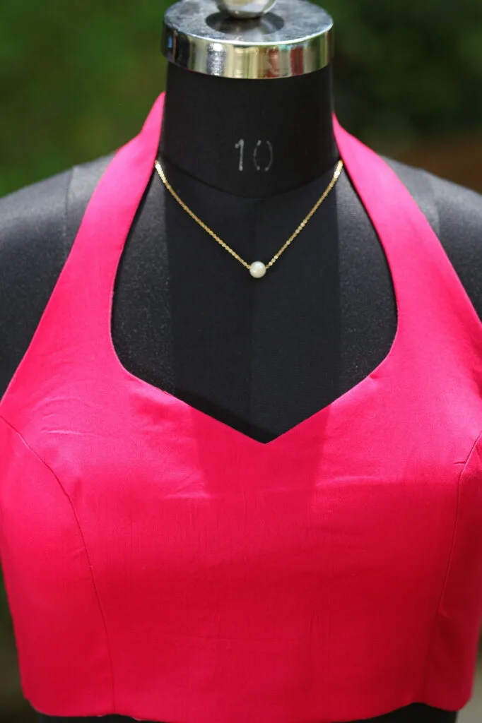 Solid Halter Neck – Blouse in Rani, neckline | Tilattama