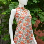 Sanganari Halter Co Ord Set – Kurti in Orange, side view | Tilattama