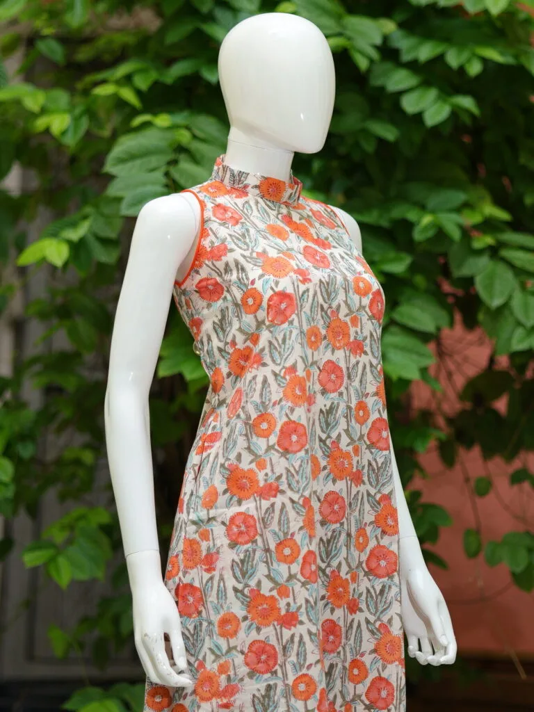 Sanganari Halter Co Ord Set – Kurti in Orange, side view | Tilattama