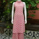 Sanganari Halter Co Ord Set – Kurti in Peach, front view | Tilattama