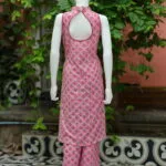 Sanganari Halter Co Ord Set – Kurti in Pink, back view | Tilattama