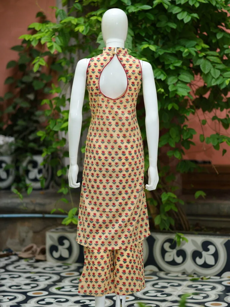 Sanganari Halter Co Ord Set – Kurti in Yellow, back view | Tilattama