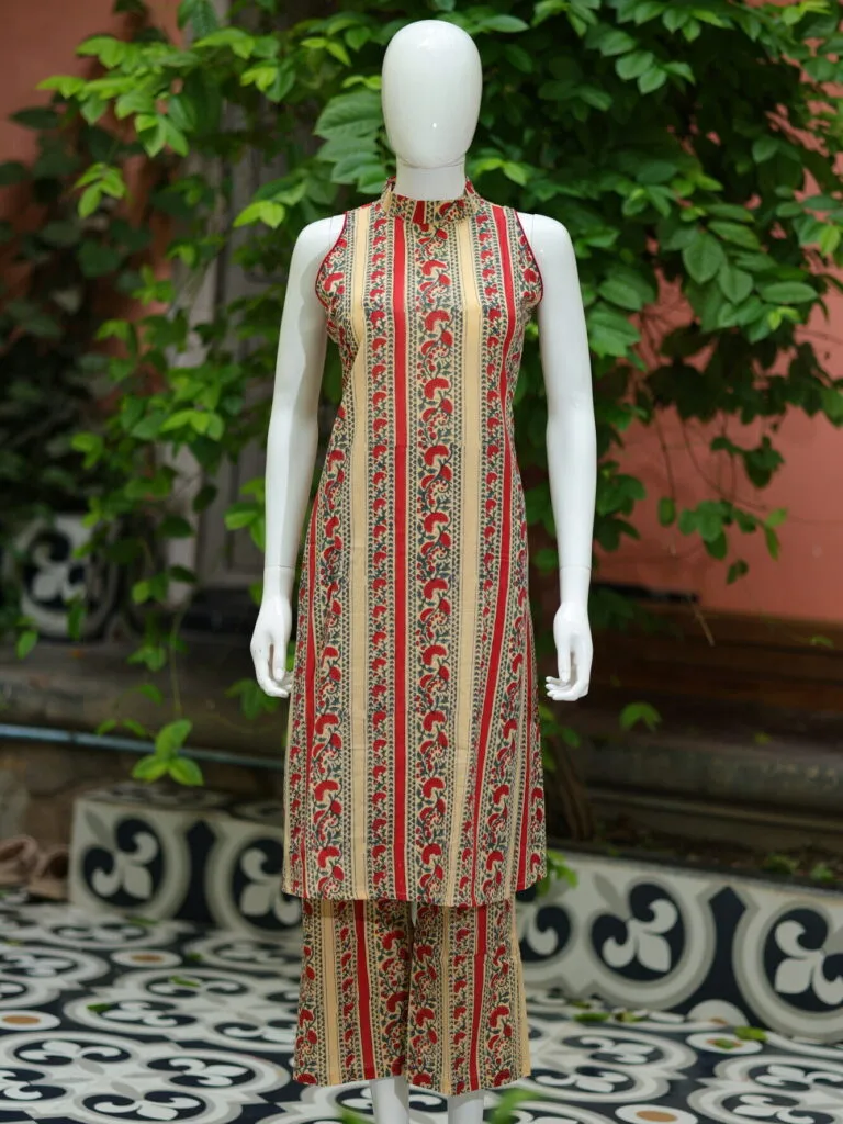 Sanganari Halter Co Ord Set – Kurti in Yellow, front view | Tilattama