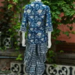 Sangeneri Dhoti co-ord Set – Kurti in Blue, back view | Tilattama