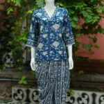 Sangeneri Dhoti co-ord Set – Kurti in Blue, front view | Tilattama