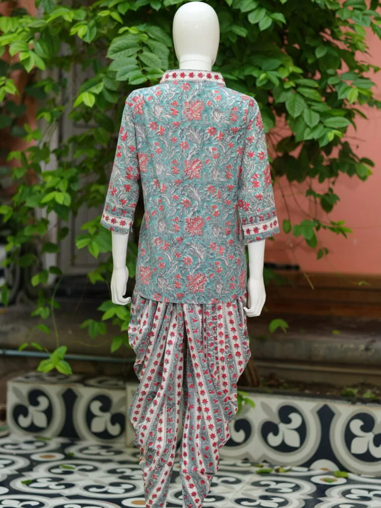 Sangeneri Dhoti co-ord Set – Kurti in Mint Green, back view | Tilattama