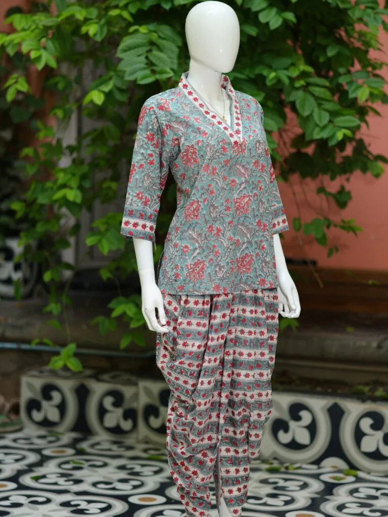 Sangeneri Dhoti co-ord Set – Kurti in Mint Green, side view | Tilattama