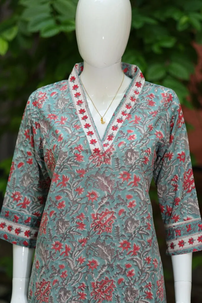 Sangeneri Dhoti co-ord Set – Kurti in Mint Green | Tilattama