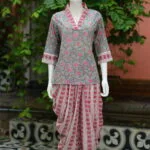 Sangeneri Dhoti co-ord Set – Kurti in Slate, front view | Tilattama