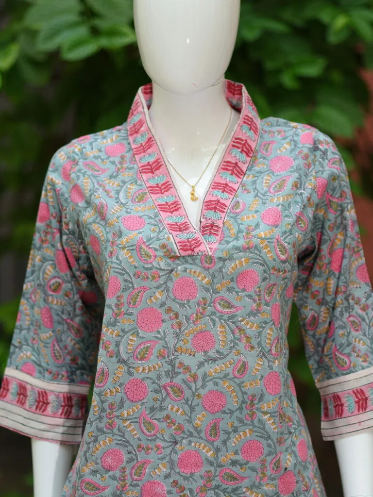 Sangeneri Dhoti co-ord Set – Kurti in Slate | Tilattama