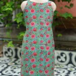 Sangeneri Noodles Strap Kurti – Kurti in Rama green, back view | Tilattama