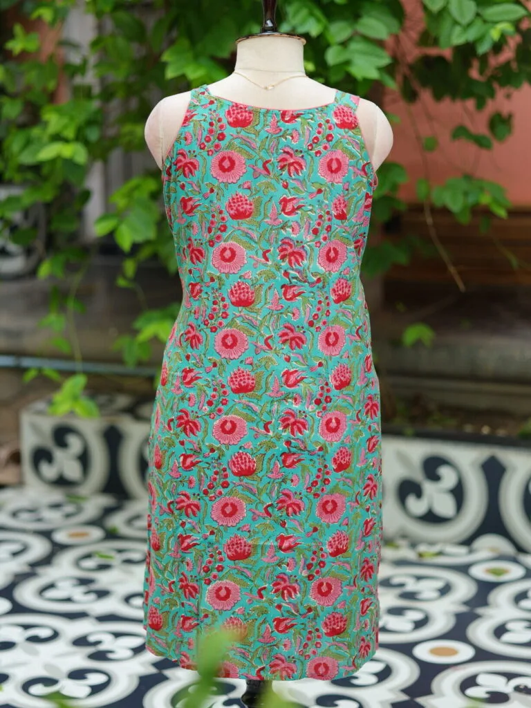 Sangeneri Noodles Strap Kurti – Kurti in Rama green, back view | Tilattama