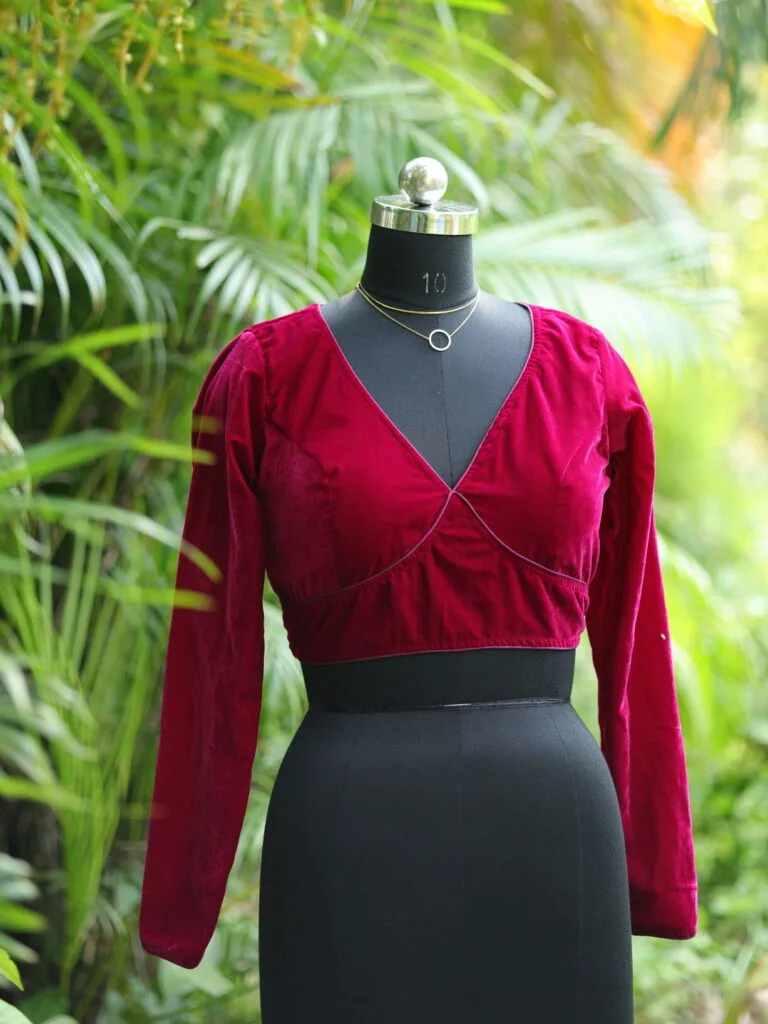 Solid Velvet F/S – Blouse in Magenta, front view | Tilattama