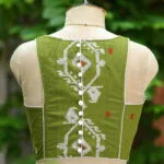 Tilattama Jamdani Rozer – Blouse in parrot green, back view | Tilattama