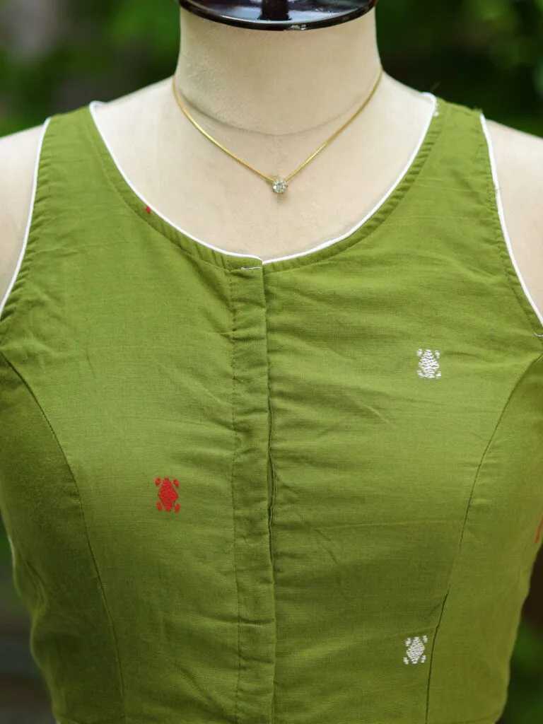 Tilattama Jamdani Rozer – Blouse in parrot green | Tilattama