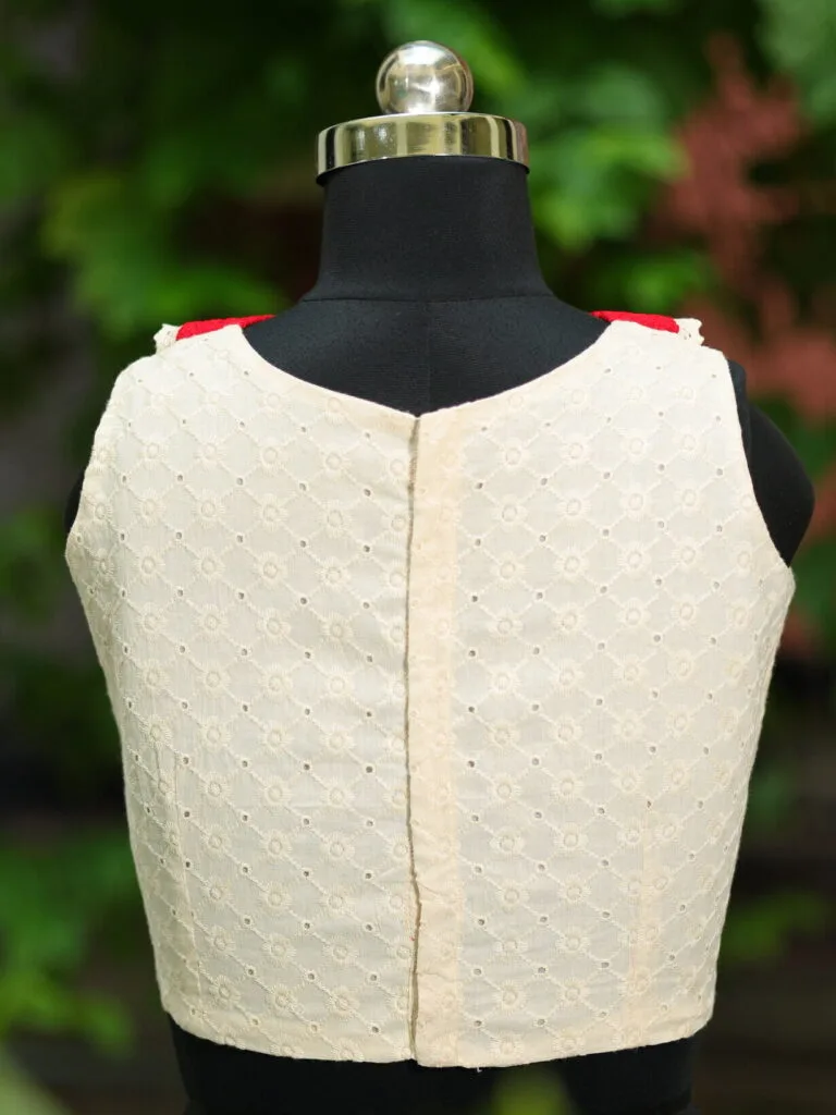 Usha – Blouse in Off white, back view | Tilattama
