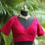 Velvet Saby Sequence G/S – Blouse in Rani, front view | Tilattama