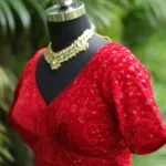 Velvet Saby Sequence G/S – Blouse in Red, side view | Tilattama