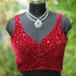 Velvet Saby Sequence S/L – Blouse in Maroon, front view | Tilattama