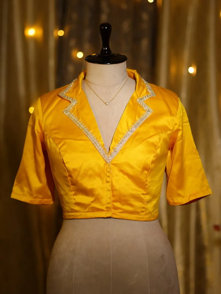 Aabroo – Blouse in Mango yellow, front view | Tilattama