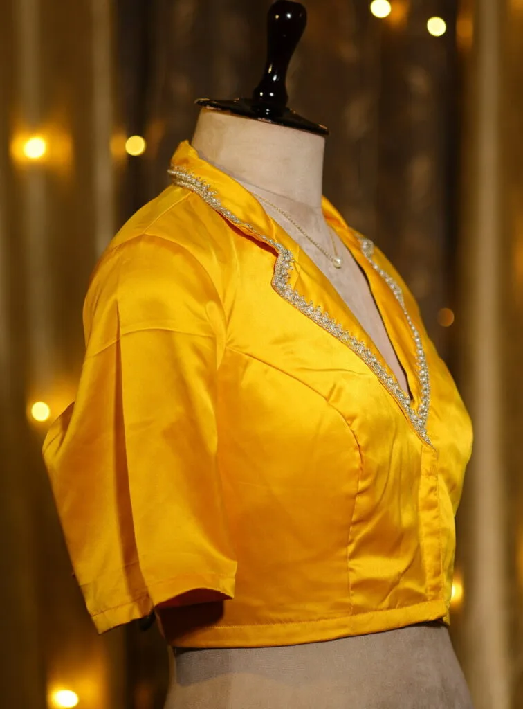 Aabroo – Blouse in Mango yellow, side view | Tilattama