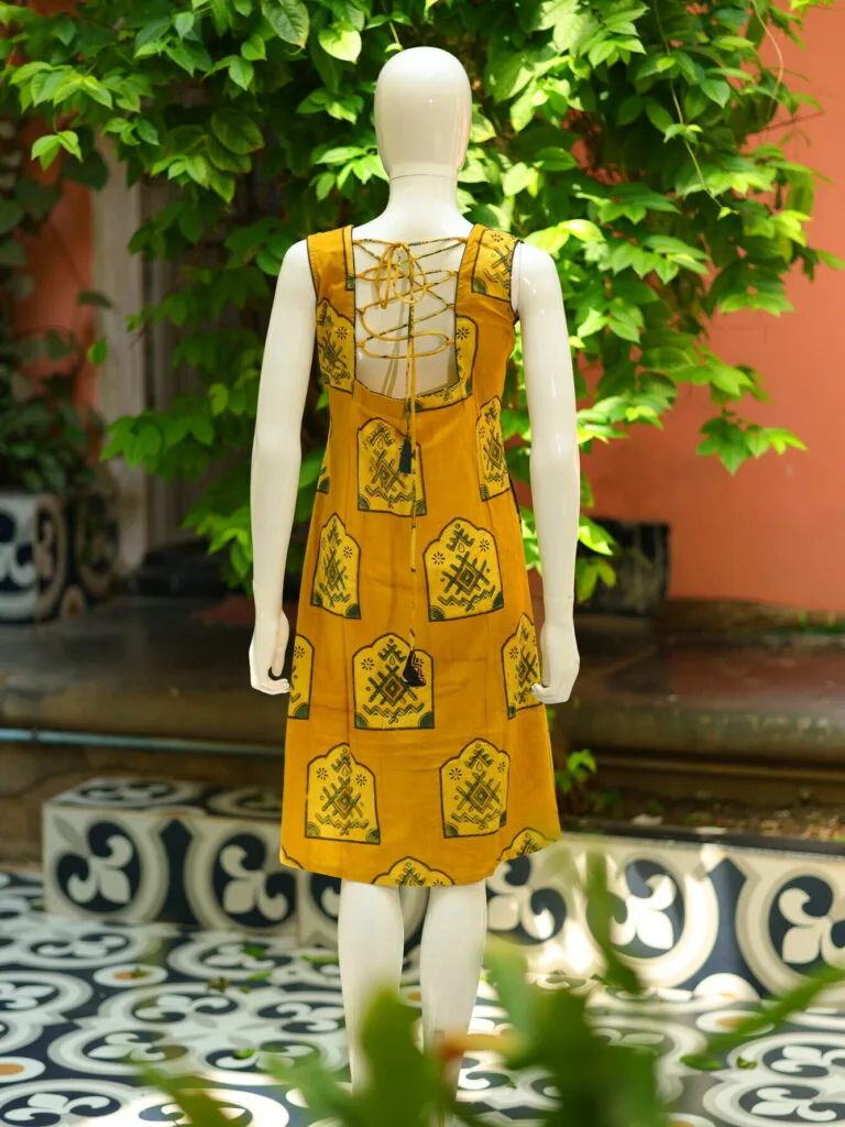 Ajrakh Aarzoo – Kurti in Mustard, back view | Tilattama