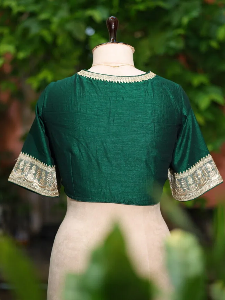 Badsahi Bichitra – Blouse in Bottle Green, back view | Tilattama