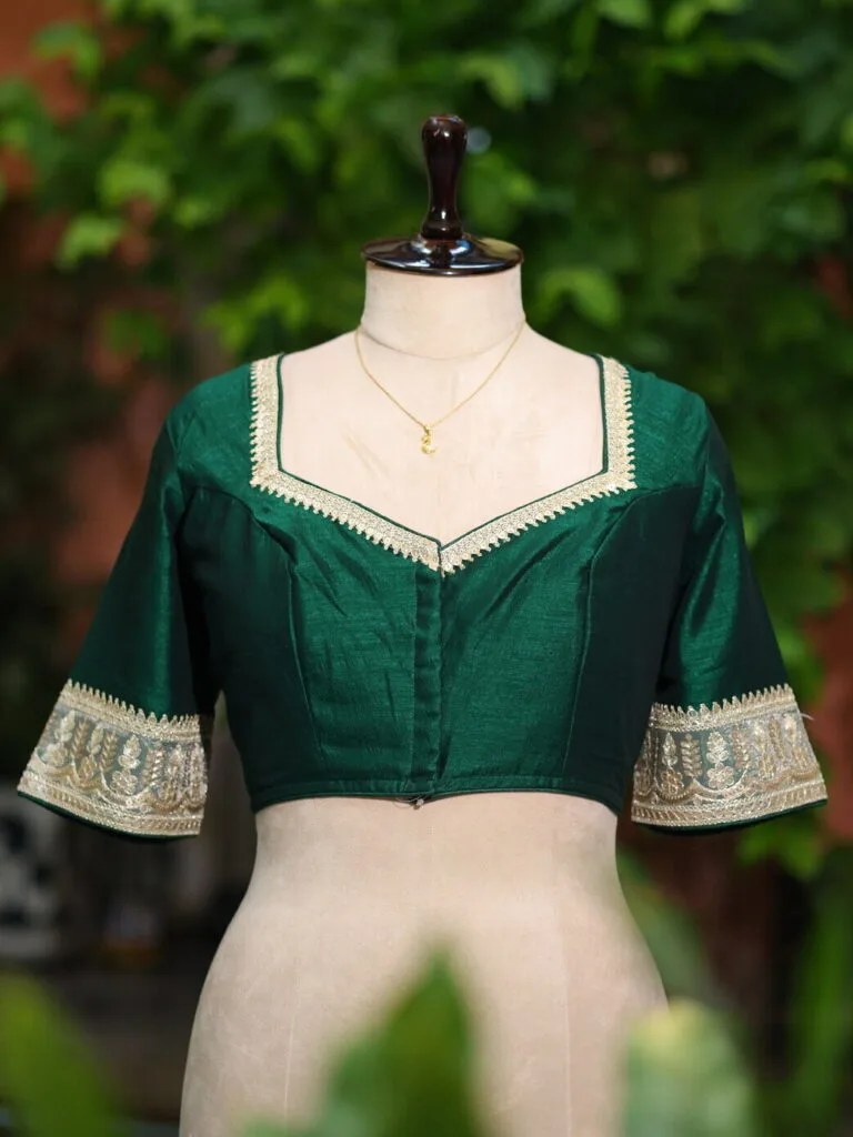 Badsahi Bichitra – Blouse in Bottle Green, front view | Tilattama
