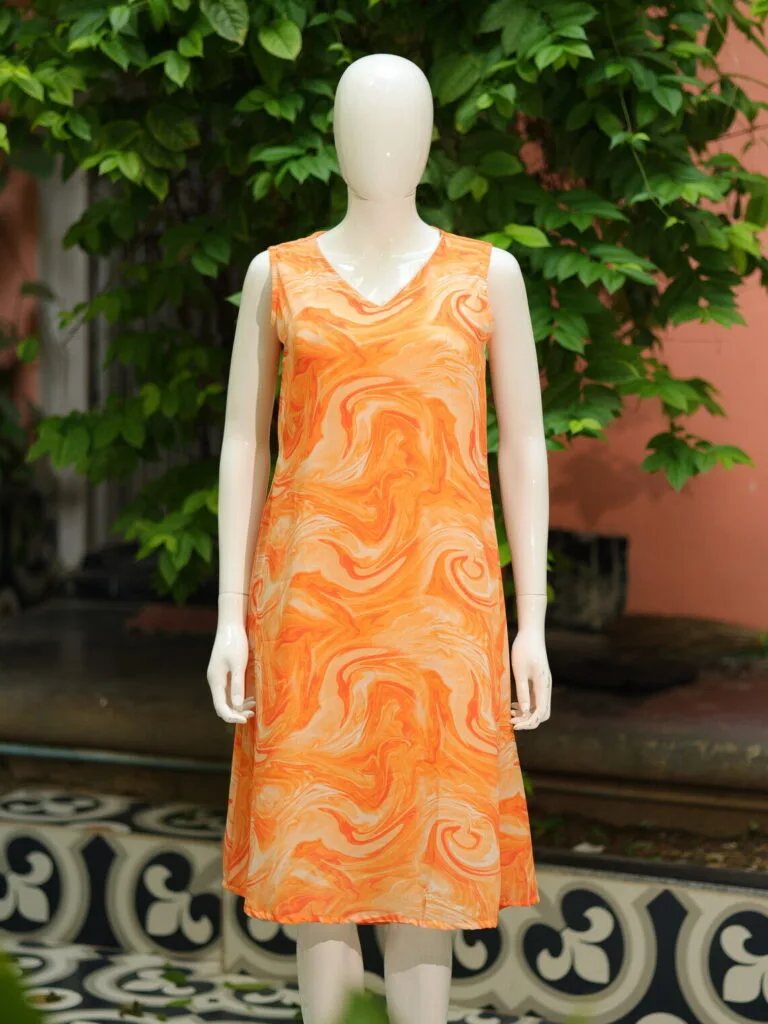 Blooming One Piece – Kurti in Orange, front view | Tilattama