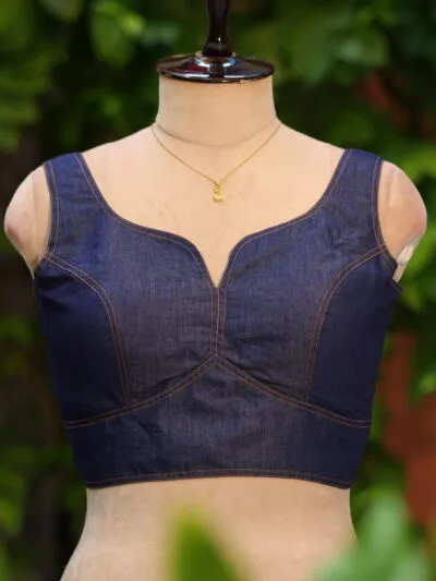 Denim Sabyasachi cut – Blouse in dark blue, front view | Tilattama